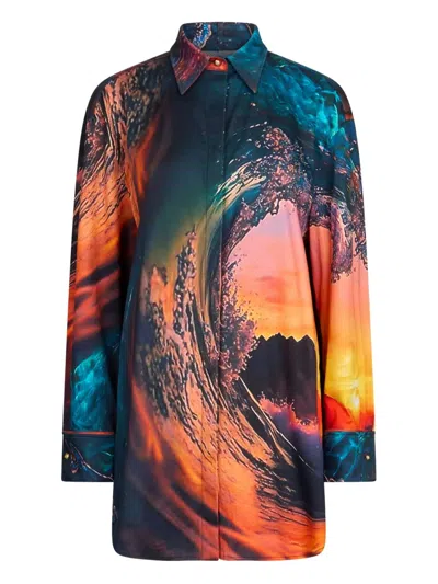 Roberto Cavalli Hemd Aus Seide In Blue/orange