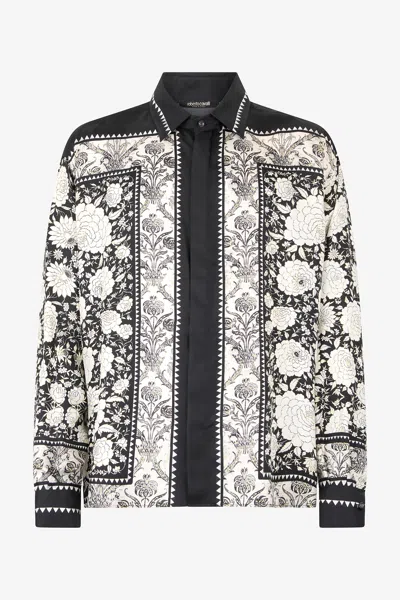 Roberto Cavalli Silk Shirt With Floral Print In Multi