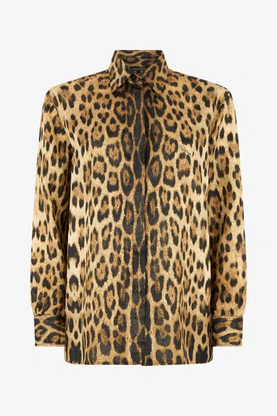 Roberto Cavalli Silk Shirt With Jaguar Print In Animal Print