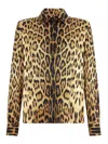 Roberto Cavalli Silk Shirt With Jaguar Skin Print In Animal Print