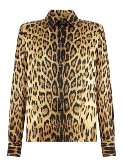 ROBERTO CAVALLI SILK SHIRT WITH JAGUAR SKIN PRINT