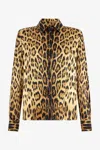 Roberto Cavalli Silk Shirt With Jaguar Skin Print In Brown