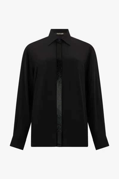 Roberto Cavalli Silk Shirt With Shimmering Detail In Black
