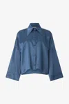 Roberto Cavalli Silk Shirt With Snake-effect Pattern In Dark Blue