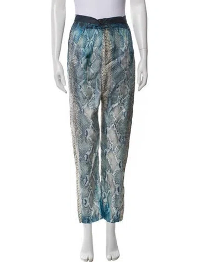 Pre-owned Roberto Cavalli Silk Straight Leg Pants In Blue