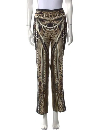 Pre-owned Roberto Cavalli Silk Straight Leg Pants In Brown