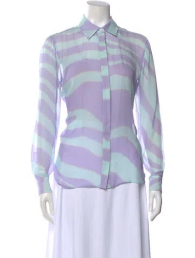 Pre-owned Roberto Cavalli Silk Striped Blouse In Blue