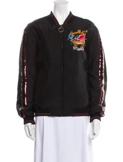 Pre-owned Roberto Cavalli Silk Striped Bomber Jacket In Black