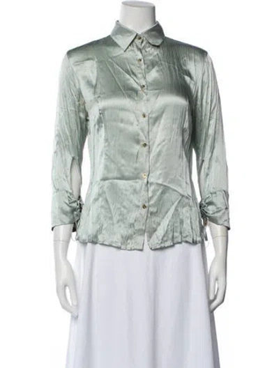 Pre-owned Roberto Cavalli Silk Three-quarter Sleeve Blouse In Green