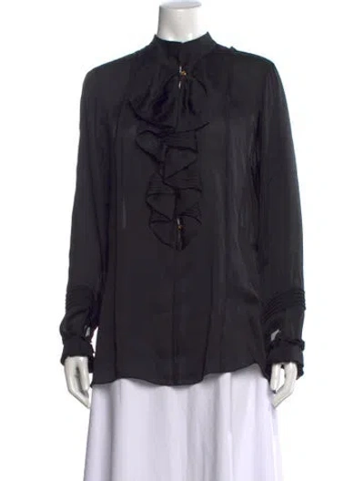 Pre-owned Roberto Cavalli Silk Tie Neck Blouse In Black