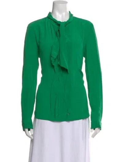 Pre-owned Roberto Cavalli Silk Tie Neck Blouse In Green