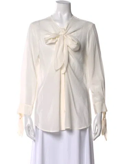 Pre-owned Roberto Cavalli Silk Tie Neck Blouse In Neutral