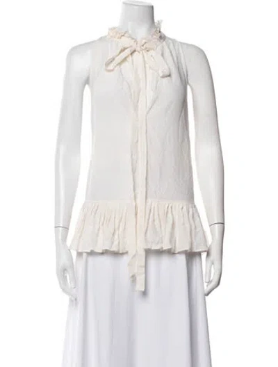 Pre-owned Roberto Cavalli Silk Tie Neck Blouse In White