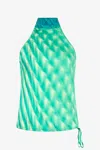 Roberto Cavalli Silk Top With Optical Glass Print In Verde