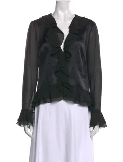 Pre-owned Roberto Cavalli Silk V-neck Blouse In Black