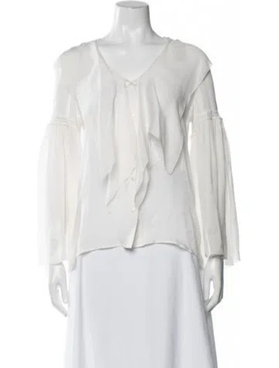 Pre-owned Roberto Cavalli Silk V-neck Blouse In Neutrals