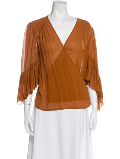 Pre-owned Roberto Cavalli Silk V-neck Blouse In Orange