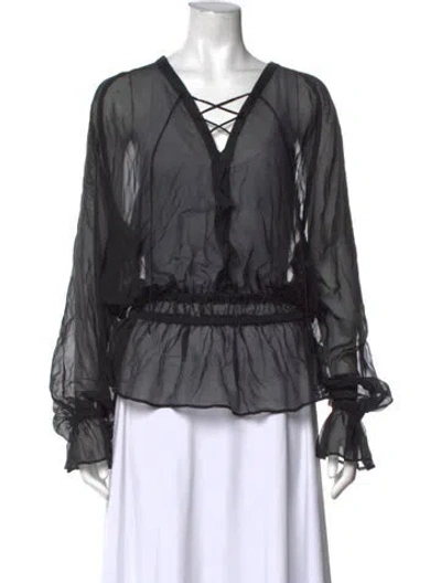 Pre-owned Roberto Cavalli Silk V-neck Blouse W/ Tags In Black