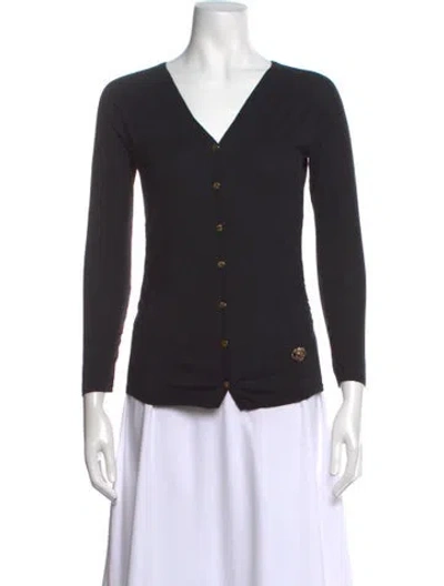 Pre-owned Roberto Cavalli Silk V-neck Sweater In Black