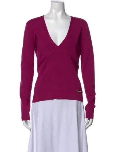 Pre-owned Roberto Cavalli Silk V-neck Top In Purple