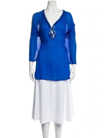 Pre-owned Roberto Cavalli Silk V-neck Tunic In Blue