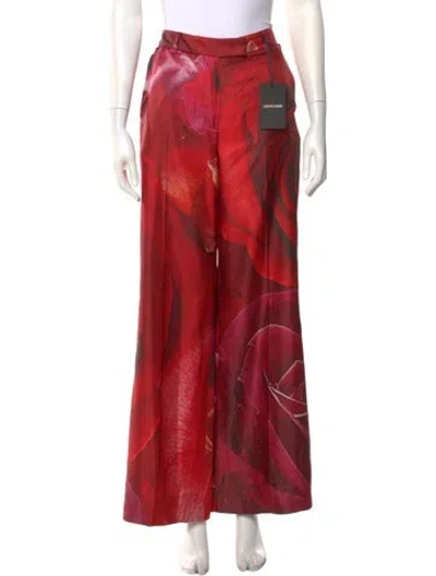 Pre-owned Roberto Cavalli Silk Wide Leg Pants In Red