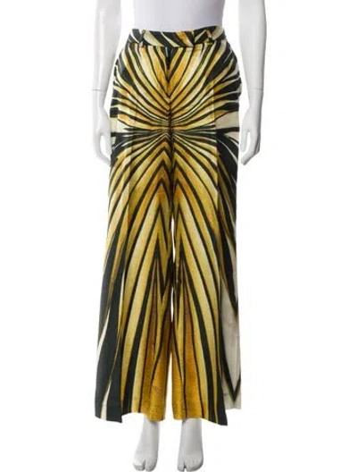 Pre-owned Roberto Cavalli Silk Wide Leg Pants In Yellow