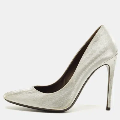 Roberto Cavalli Silver Metallic Lurex Fabric Pumps
