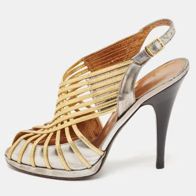 Roberto Cavalli Metallic Leather Strappy Sandals In Multi