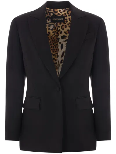 ROBERTO CAVALLI SINGLE-BREASTED CADY-TEXTURE BLAZER