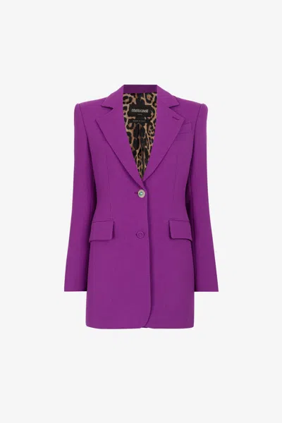 Roberto Cavalli Single-breasted Wool Blazer In Purple