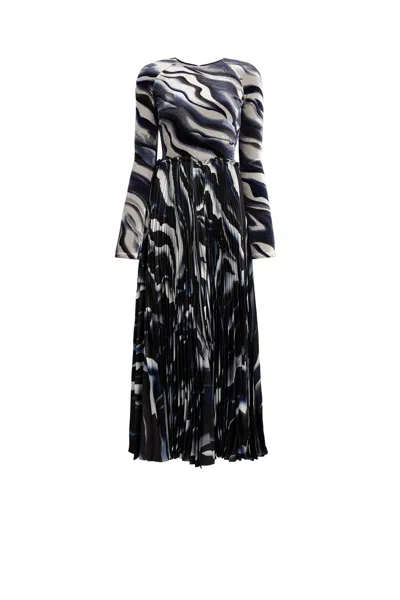 Roberto Cavalli Sistine Chapel Print Pleated Dress In Black/blue