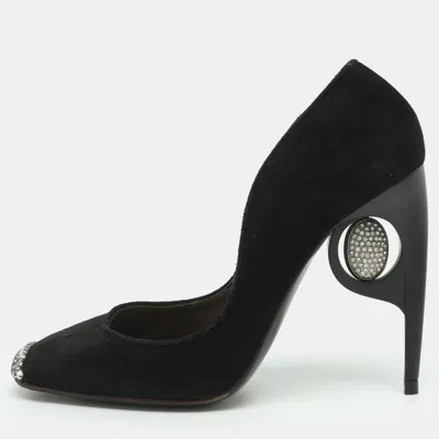 Pre-owned Roberto Cavalli Size 37 Black Crystals And Suede Pumps