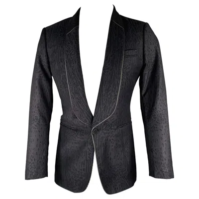 Pre-owned Roberto Cavalli Size 38 Black Animal Print Virgin Wool Sport Coat