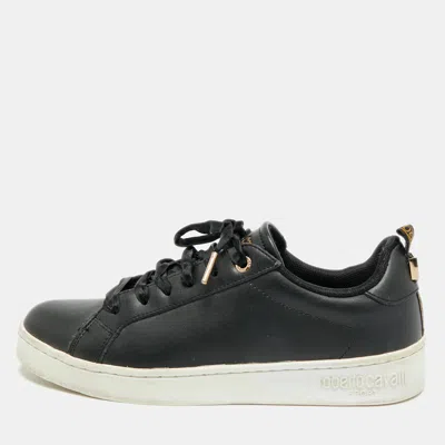 Pre-owned Roberto Cavalli Size 38 Black Leather Low Top Sneakers