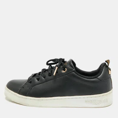 Roberto Cavalli Size 38 Black Leather Low Top Sneakers