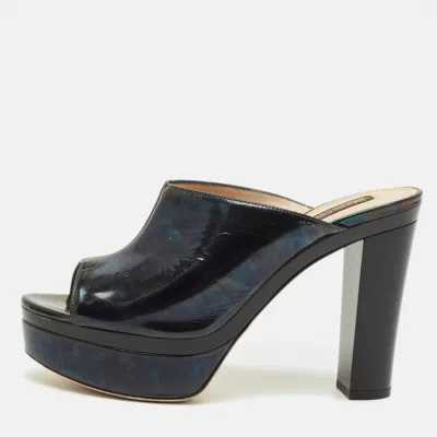 Roberto Cavalli Size 38 Black Leather Platform Open Toe Sandals