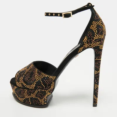 Pre-owned Roberto Cavalli Size 38 Black Suede Vintage Studded Platform Sandals