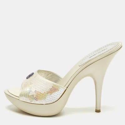 Pre-owned Roberto Cavalli Size 38 Multicolor Sequins Slide Sandals