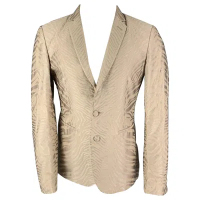 Pre-owned Roberto Cavalli Size 38 Tan Jacquard Polyester Blend Sport Coat In Brown