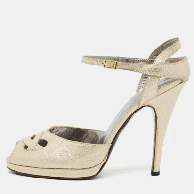 Pre-owned Roberto Cavalli Size 39 Beige Leather Ankle Strap Sandals