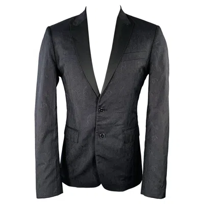 Pre-owned Roberto Cavalli Size 40 Black Grey Snake Jacquard Wool Silk Sport Coat In Gray