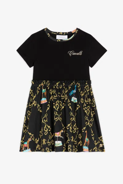 Roberto Cavalli Baroque-print Cotton Dress In Black