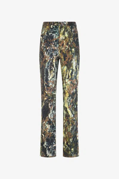 Roberto Cavalli Skinny Trousers With Marble Print In Dark Green