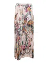 Roberto Cavalli Floral Print Asymmetric Silk Midi Skirt In Multi