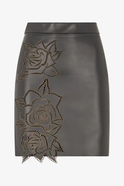 Roberto Cavalli Skirt With Perforated Rose Pattern In Black