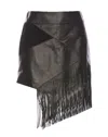 Roberto Cavalli Asymmetric Fringed Leather Panel Skirt In Black