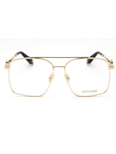 Roberto Cavalli Sleek Rectangular Metal Unisex Eyeglasses In Gold