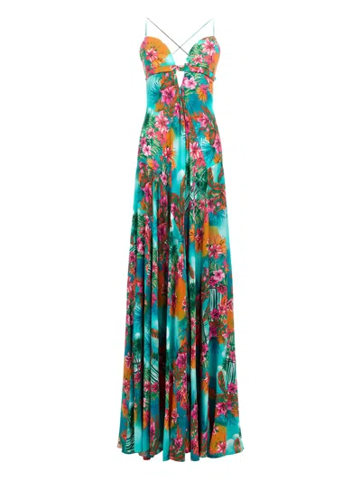 Roberto Cavalli Sleeveless Floral-print Maxi Dress In Multi