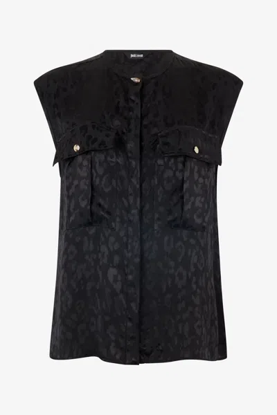 Roberto Cavalli Sleeveless Top With Jaguar Skin Pattern In Black